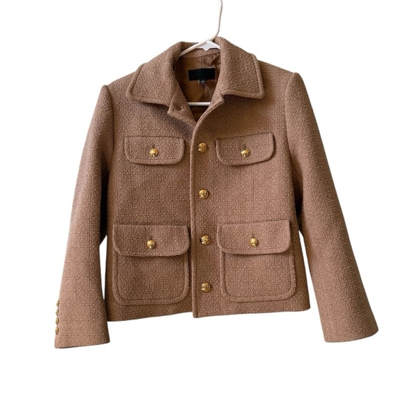 NILI LOTAN Paloma Cotton-Blend Tweed Jacket Camel Sz S - Picture 3 of 10